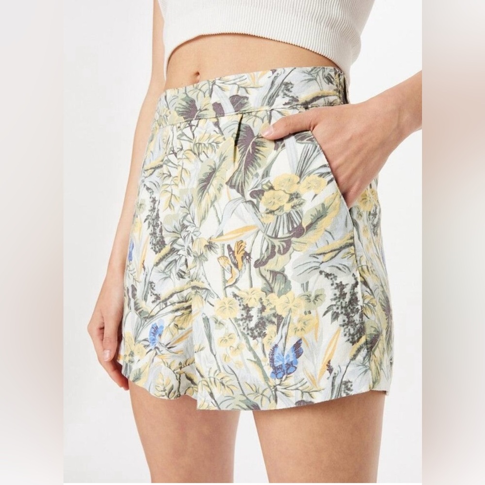 Abercrombie & Fitch Floral Linen Blend Shorts Size Large Yellow Botanical Print